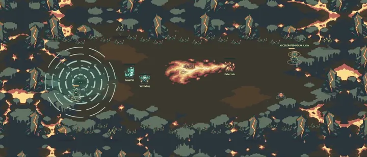 Ashen Crater: dark rock and lava, partly hidden