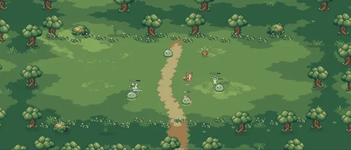Wildwood: green forest arena with a dirt trail